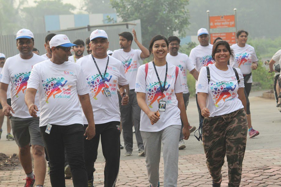 Jumps, jogs, walks, &amp; laughter! Taking the #TCSbillionsteps Challenge head on, #TCSers at Mumbai’s sprawling Olympus campus turned out in huge numbers for a #walkathon and pledged 5+ million steps as part of our unique #health initiative! #StrideForward with #TCS🏃‍♂️🏃‍♀️🏅