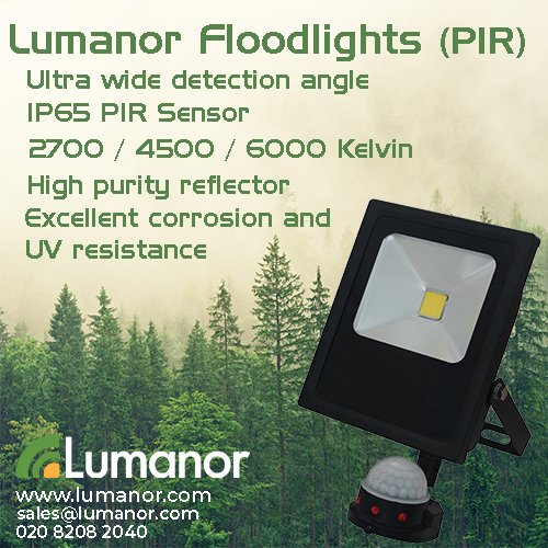 LumanorLED's tweet photo. Get ready for the long nights ahead with Lumanor Floodlights (PIR option). 
#lumanor #floodlight #ledlighting #electricalwholesaler #FridayFeeIing #electrician #sparks #sparky #designer #interiordesign #lightingdesign #lightingcontrol #lighting #Nightsky #contractor #traders #L4L https://t.co/7D7FOj1oyK