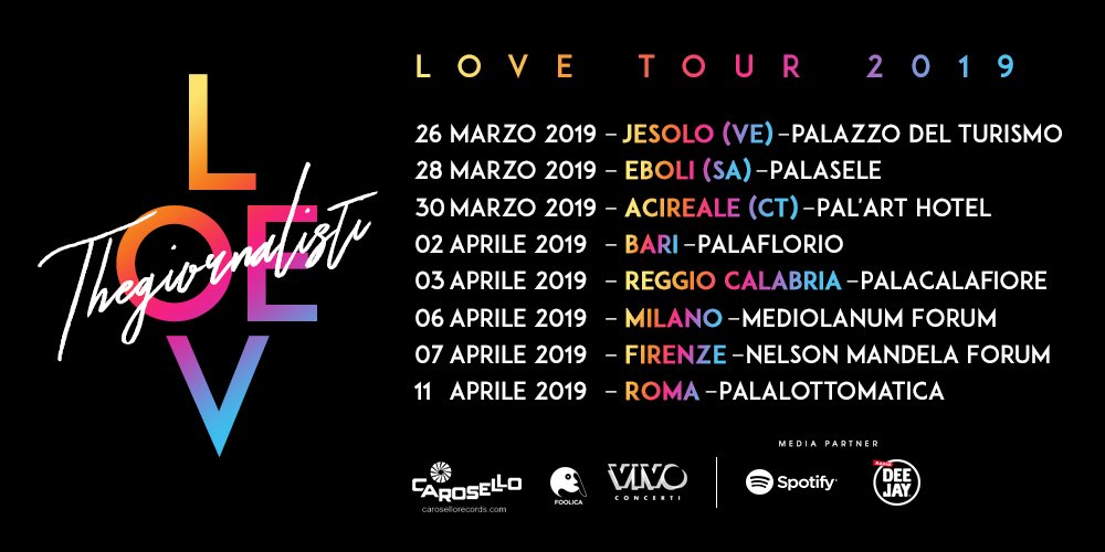 VivoConcerti's tweet photo. I #thegiornalisti non si fermano! Annunciate nuove date nel 2019!
Biglietti dalle ore 10 di lunedì su https://t.co/LFESJJg1wT
@radiodeejay @CaroselloRec @SpotifyItaly https://t.co/BGUBFAm3zU