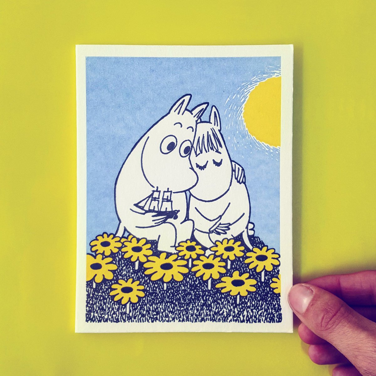rogerlaborde's tweet photo. It's #thinkingofyouweek! Sending a card is sort of like sending a hug, especially if it has a cuddly #moomin on it! Our luxe letterpress Scandi cards are printed in Helsinki by #putinki! See the range here: https://t.co/D3pNdSfZk1 https://t.co/hSEUD8fIrn