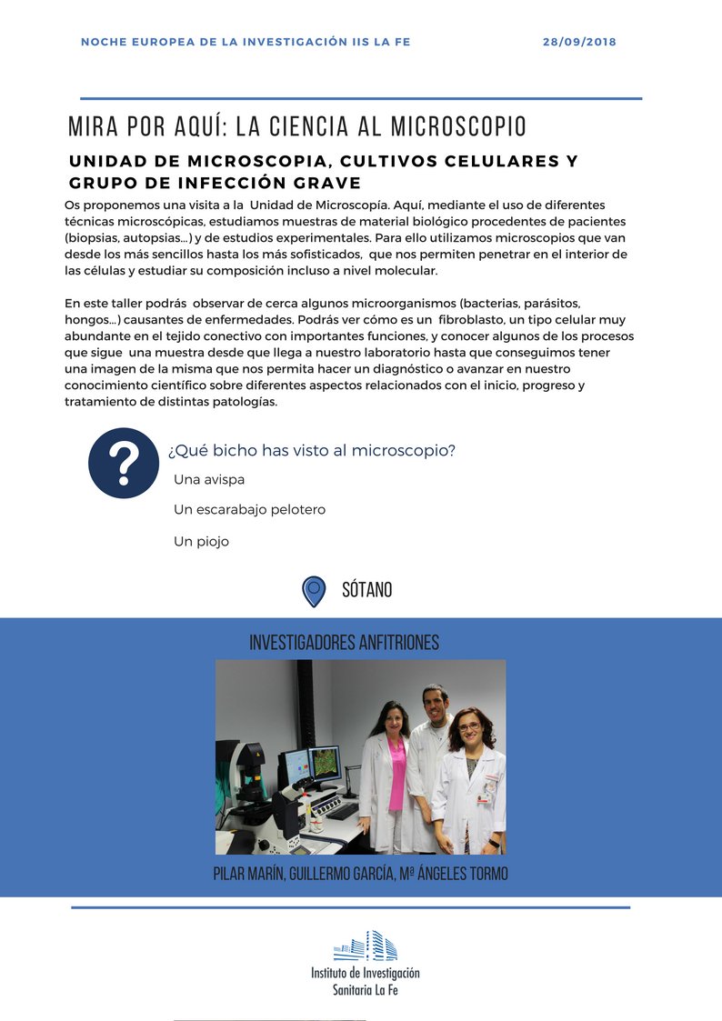 IISLaFe's tweet photo. 🔬Mira por aquí y descubre cómo estudia la ciencia el material biológico. Con diferentes técnicas microscópicas, veremos células, microorganismos y mucho más. #NitCiènciaCV
#ScienceBridges
#nochedelosinvestigadores
#EuropeanResearchersNight https://t.co/m0Vu4IkAmh