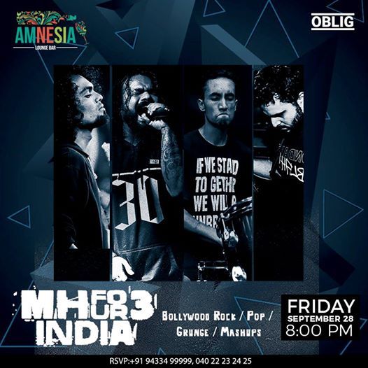 Mh43india's tweet photo. Catch Mh43 India Live at Amnesia, Hyderabad on
 28th September 2018  That's what life is all about: Let's get the party started <3 
 #BollywoodMusic #Mh43IndiaLive #BollyRock #BollywoodRock #LoveForMusic #LiveEntertainment #LiveMusic #Hyderabad https://t.co/SkFp9Gqi5p