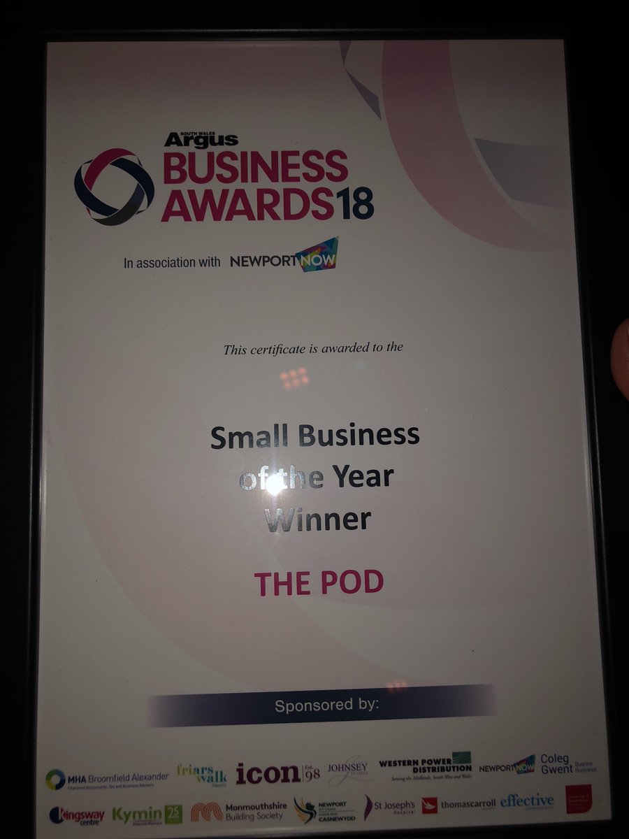 ThePodNewport's tweet photo. Great night @SWABusiness Awards. We only managed to scoop "Small Business of The Year"🍾👊! HUGE thanks to Team Pod for their hard graft, dedication, passion &amp; creativity, for without them we wouldn't have this unique venue. Team Pod, this one's for you... #SWABusinessAwards https://t.co/eZ6EkK1sW0