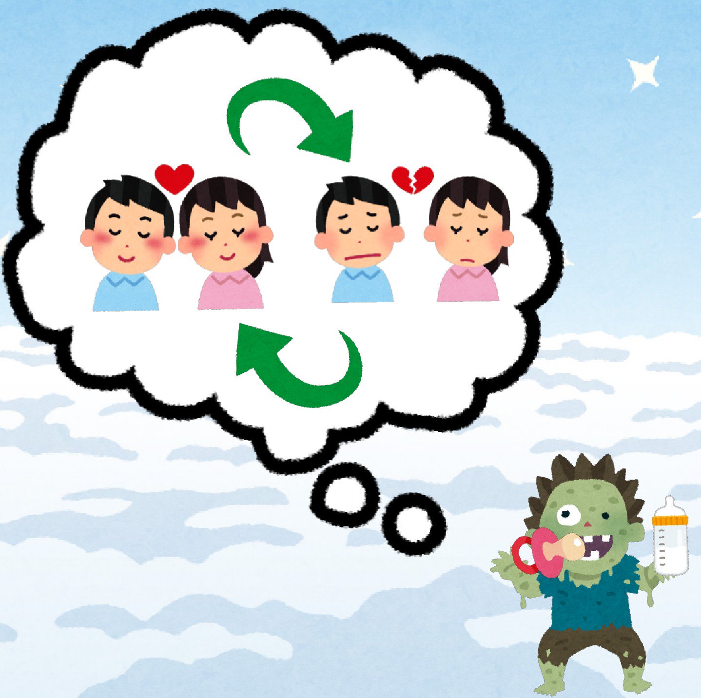 まいチクをいらすとやで再現 Dayukoume 再現難易度 使ったイラスト 8枚 ふきだしのイラスト 両思いのイラスト 失恋のイラスト 矢印のイラスト 急カーブ 天国のイラスト 背景素材 ゾンビのイラスト 空想上の生物 おしゃぶりのイラスト 哺乳瓶の
