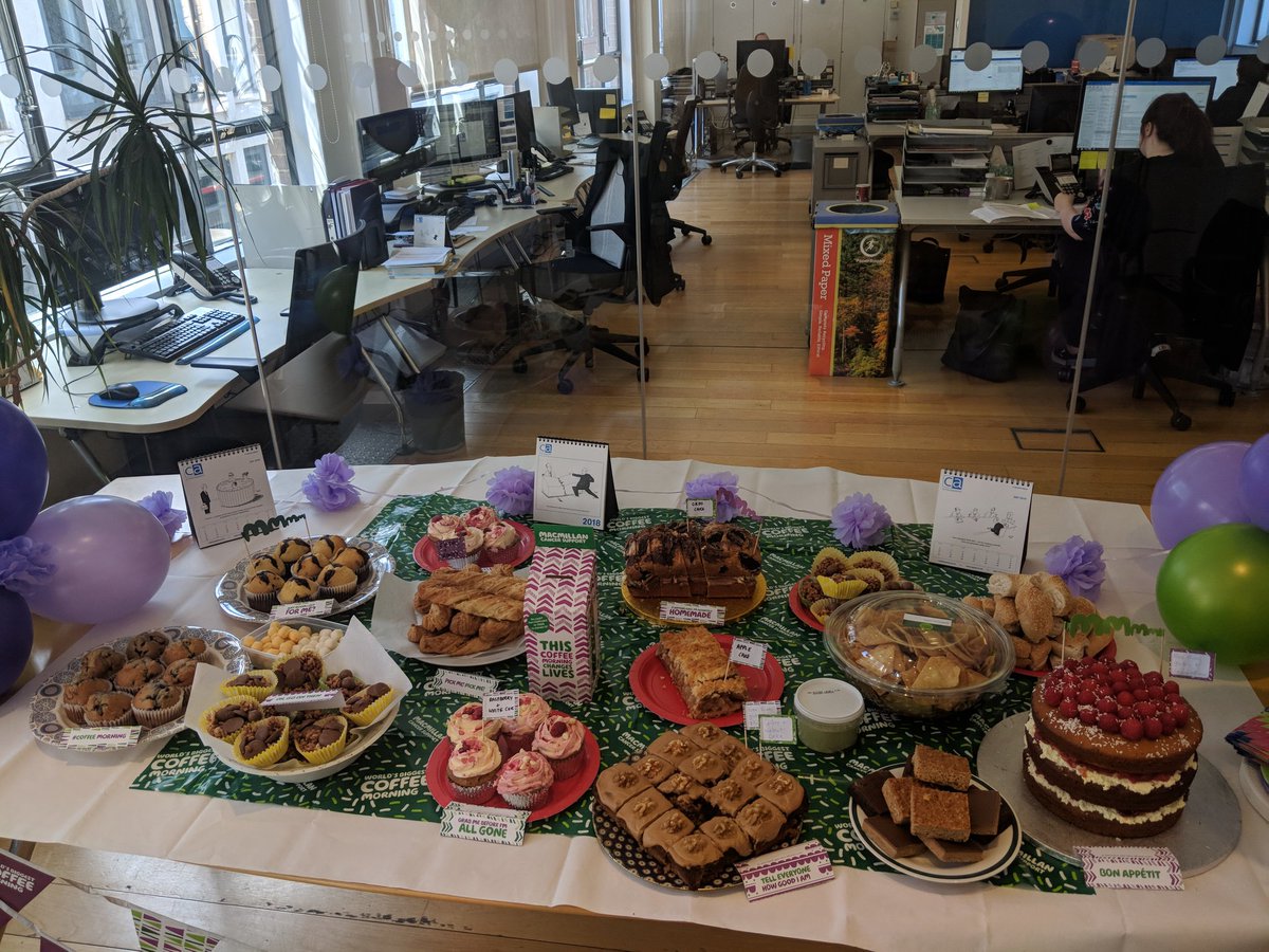 cajobsuk's tweet photo. Our Coffee Morning is underway and the team have done so well with their baking! Y U M! @macmillancancer #CoffeeMorning #cake #officebake #MacmillanCoffeeMorning https://t.co/5DQSphmSZ9