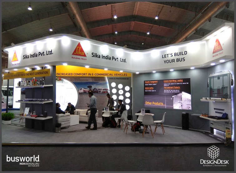 DesignDeskIndia's tweet photo. A road inspired ambiance was created for #SikaIndia at #BusWorld2018. The innovative display in the form of bus cut-out, the large LED TV and the continuous fascia with brand logo created a lasting impression!
#DesignDesk #CustomBooths #ExhibitionDesign https://t.co/KGYav9PMwS