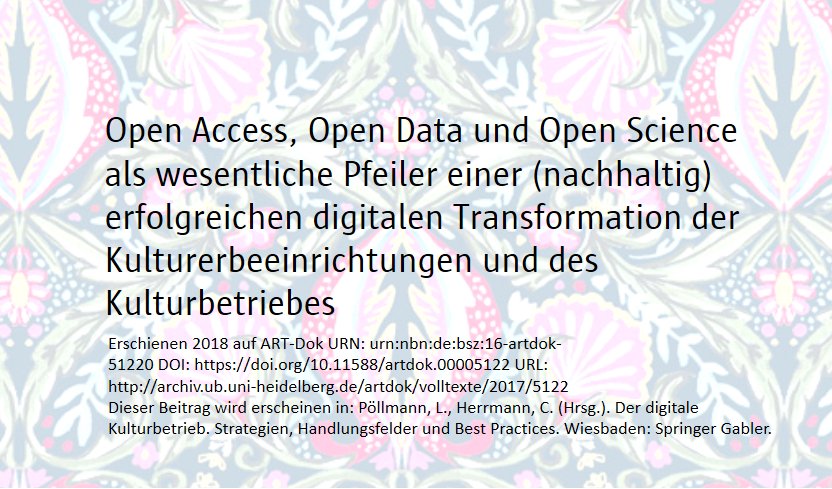 EllenEuler's tweet photo. Now online: #openaccess #opendata #openscience als wesentliche Pfeiler einer erfolgreichen #digitalTransformation der Kulturerbeeinrichtungen &amp; des Kulturbetriebes #ARTDok @arthistoricum https://t.co/DERVNk0LwA Danke für die großartige Unterstützung @heiUP_HD #openGLAM #digmus https://t.co/3G2riwiFBb