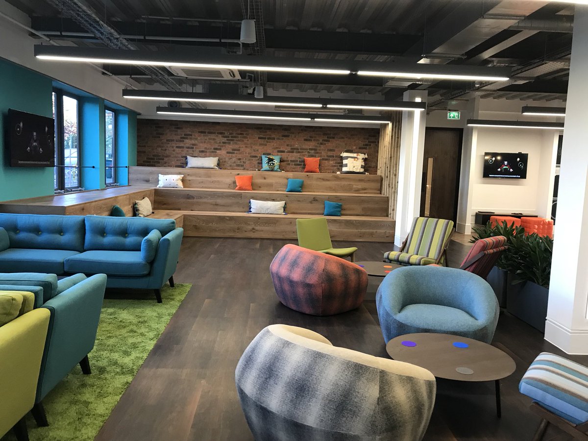 KateSlaterPR's tweet photo. O wow! The new #MaybornGroup offices at #balliolbusinesspark #Northtyneside are absolutely incredible - colourful, fun, comfortable and professional - with so many choices of work places. Fabulous to see! I didn’t want to leave! Interior #office design by @BenJohnson_ID https://t.co/XmX7nF22Aa