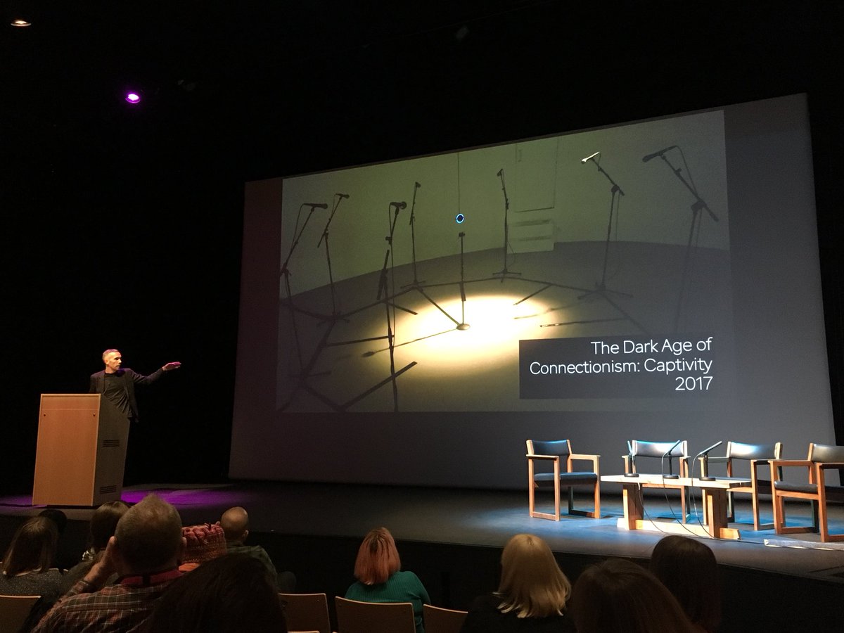 elly_clarke's tweet photo. A conversation between #Alexa and #Siri by @wesleygoatley: “the whole interaction exposes its bastard edges” - v interesting discussion w @nyethompson @laurencehill on ethics of working with ethically questionable tech #MessyEdge @DigitalBrighton @AttenboroughCtr https://t.co/wE4Rp4hq1y