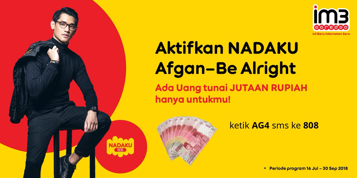 satUnity's tweet image. Yuk aktifkan NADAKU Be Alright dari @afgansyah_reza ! Ada hadiah kerennya loh!! Klik: bit.ly/AsianGamesAfgan @arena_musik #NADAKU808ASIANGAMES