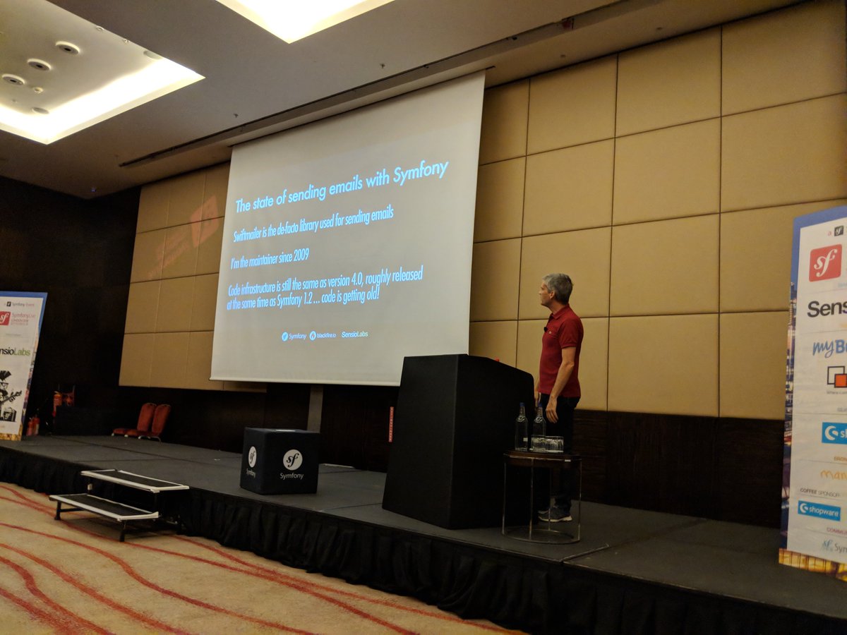Codevate's tweet photo. #Codevate's @clushje with @fabpot #SymfonyLive nice to meet you! and great keynote on #Symfony Mailer 4.2 https://t.co/psCZ6UXm7i