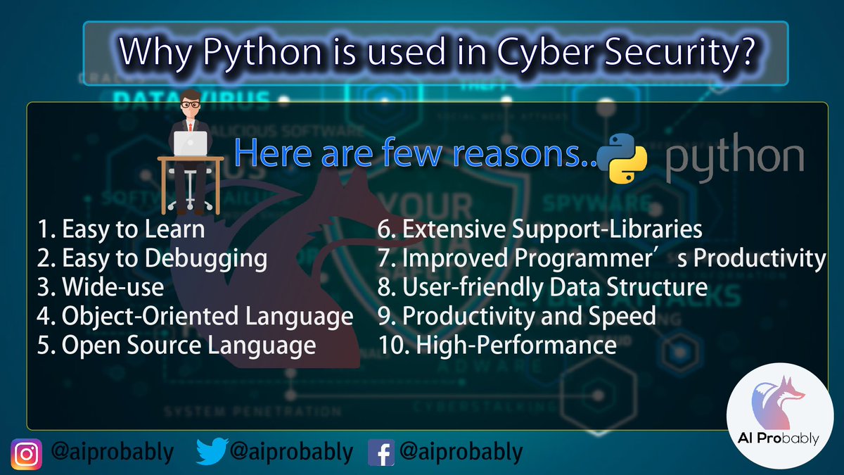 beardandbinary's tweet image. Python is also been used @cyber and @linuxfoundation in many different ways. #machinelearning #python #arificialintelligence. Follow us on @aiprobably to get more updates #facts #hacker #hacking #programmers #developers #programming #hack #code #windows #secure #networksecurity