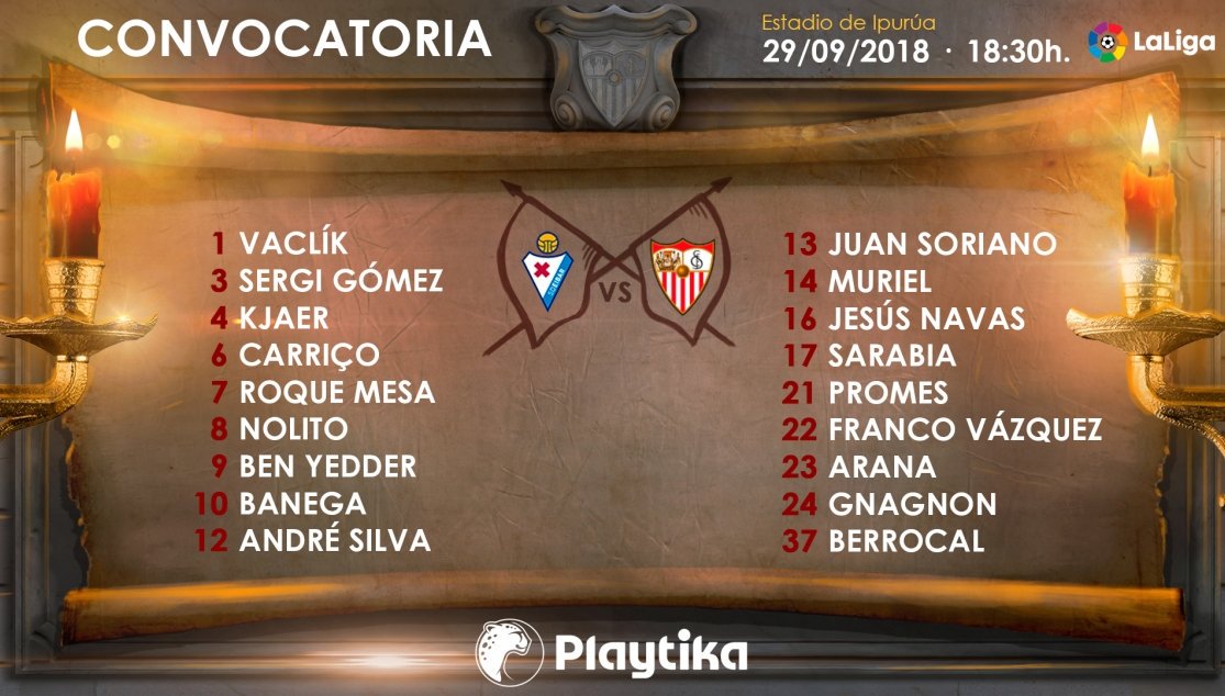 1890SVQ's tweet photo. 🔢 #CONVOCATORIA del #SevillaFC para la #Jornada7

🔁NOVEDADES:

➡️Entra @juanberrocal4 de nuevo

⬅️Salen Borja Lasso y Aleix Vidal, lesionado

🔛Escudero y Mercado siguen apurando plazos para volver, pero no llegan al #EibarSevillaFC

🔝 #LaLiga https://t.co/XpIWve1Nwd