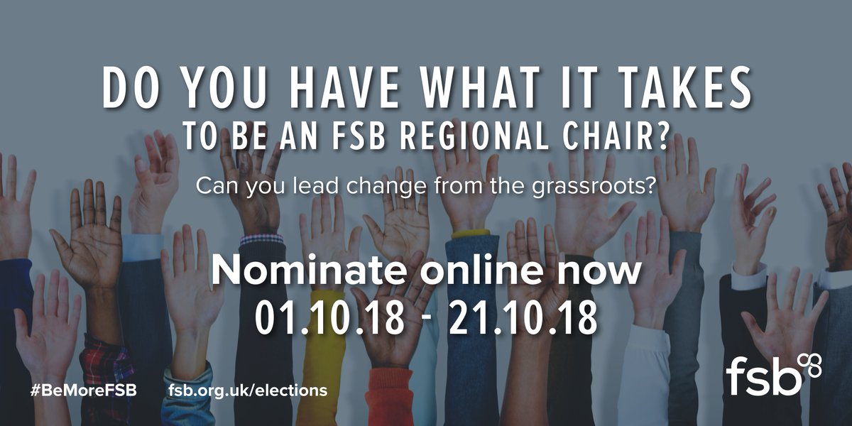 Are you interested in becoming #Scotland FSB Volunteer Regional Chair? #BeMoreFSB &amp; self-nominate online before 22 October fsb.org.uk/elections 🗳️❌