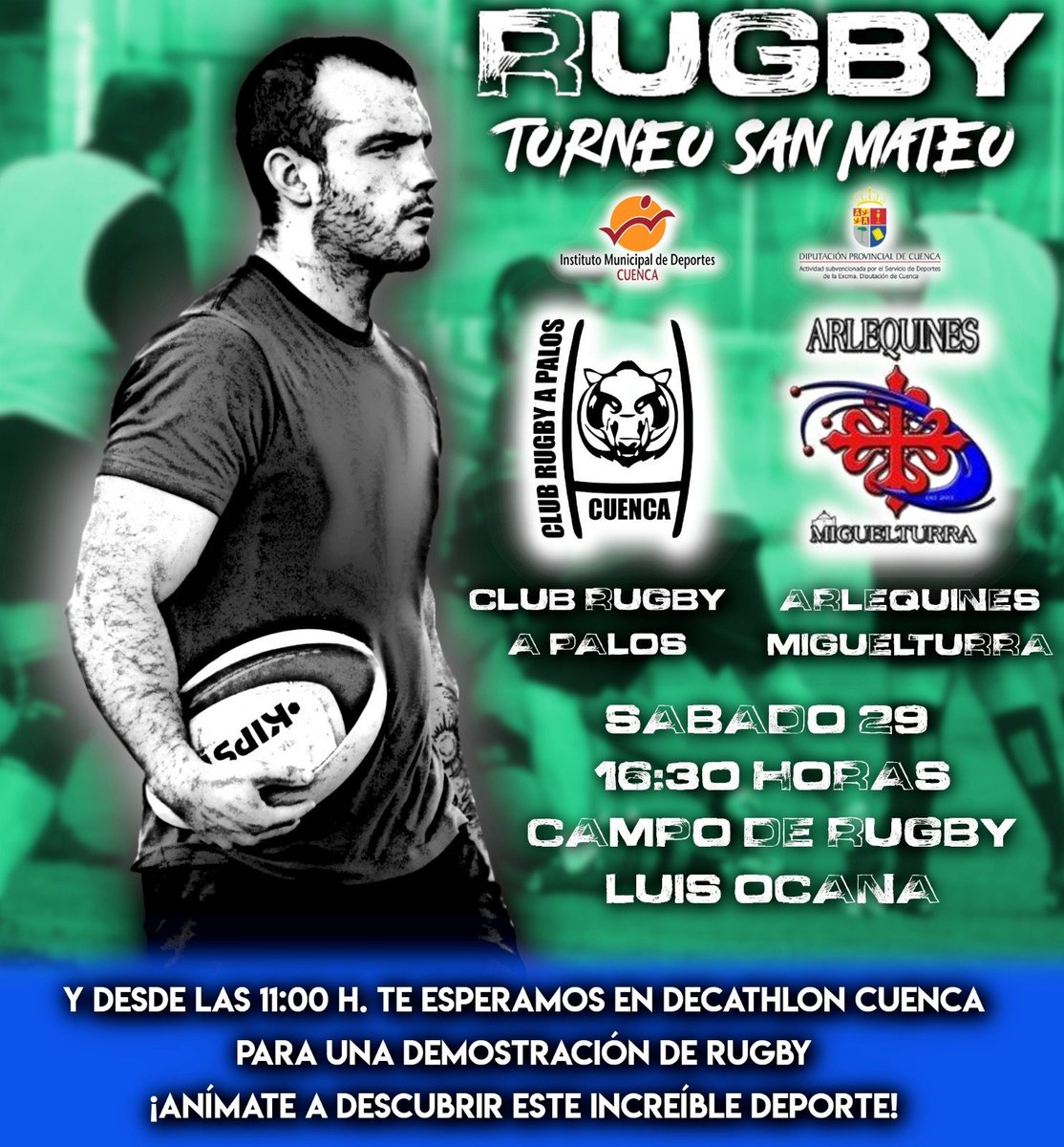 ClubRugbyApalos's tweet photo. ¡Este sábado celebraremos nuestro 1er partido de pretemporada frente a Arlequines Miguelturra Rugby Club! Te esperamos en el Luis Ocaña a las 16:30h

Y por la mañana estaremos desde las 11:00h en Decathlon Cuenca promocionando el rugby ¡Anímate a descubrirlo!
#CorazonOvalado https://t.co/T0L7D2PLuW