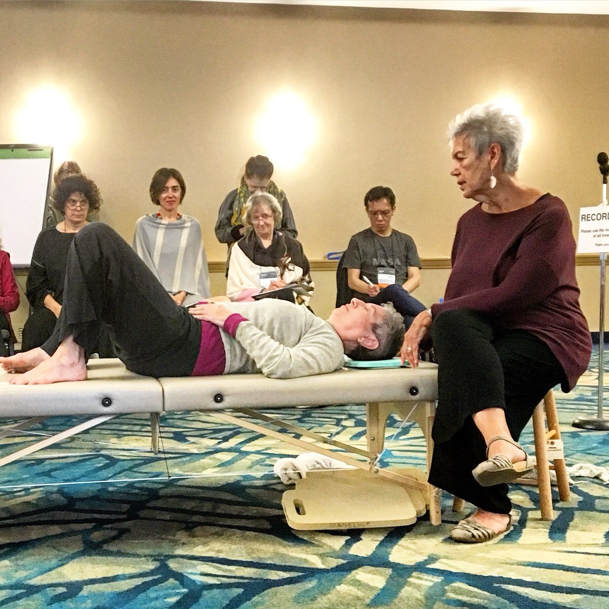 BreatheMoveLive's tweet photo. In DC for the @feldenkraisfgna Feldenkrais Conference. Such an inspiring day in the professional discourse masterclass w/ Donna Blank, Ruthy Alon, &amp; David Zemach-Bersen giving Functional Integration &amp; offering their insight. Brilliant &amp; inspirational. #Feldenkrais #FGNA #FMC2018 https://t.co/kzQm8T3u7C
