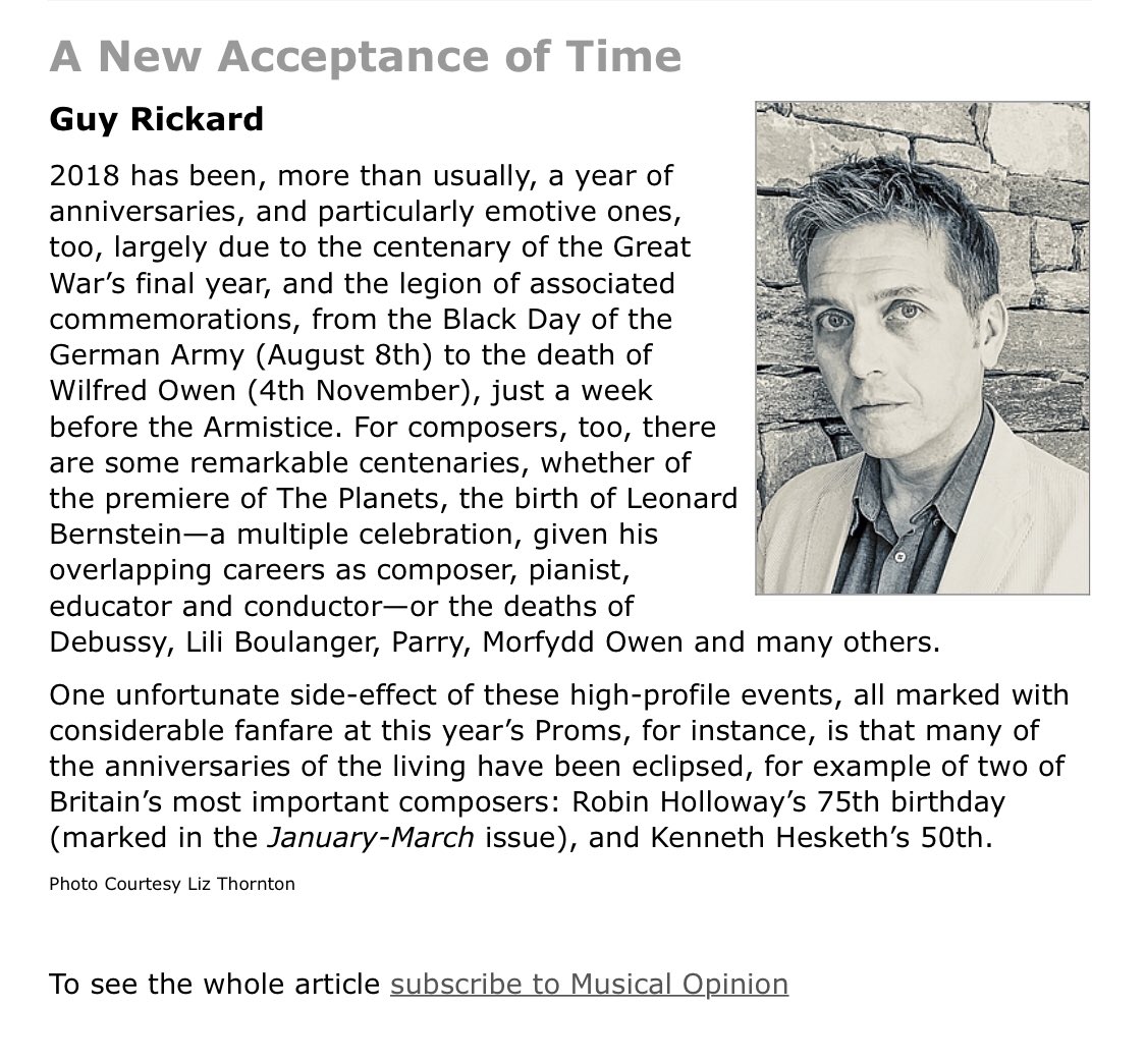 An upcoming tribute to @krhes in the next edition of @MusicalOpinion, written by @LSHMWAH. Buy a copy online to find out more about this composer and his recent @paladinomusic disc with the @BBCNOW and @cmu1001 - In Ictu Oculi.