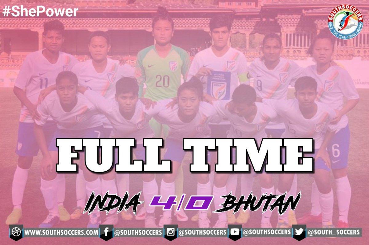 south_soccers's tweet photo. FULL TIME! With that, we come to the end of the match, as India run away with a comprehensive victory over the hosts. Devneta has been the star of the show, as she netted a brace today. ๐๐๐
๐ฎ๐ณ 4-0 ๐ง๐น
#BackTheBlue #IndianFootball #ShePower #INDvBHU https://t.co/WuSAgxfRS9