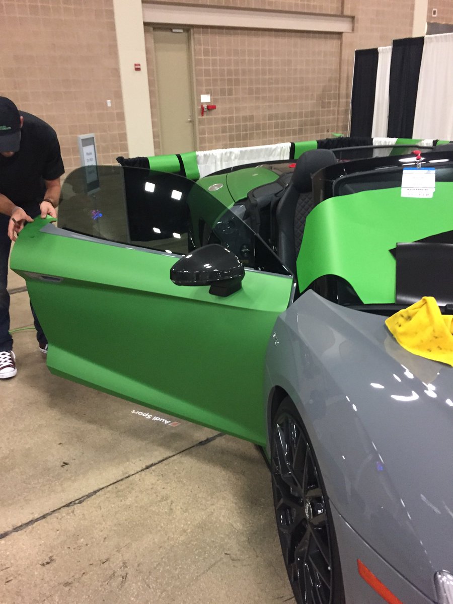 hbiller's tweet photo. If you haven't seen the Audi in the demo area at #WFCT2018 be sure to make your way back-she is getting a wrap job by @JEREMIAHBIENKO #greenwithenvy @windowfilmmag https://t.co/H6xk7mDrg6
