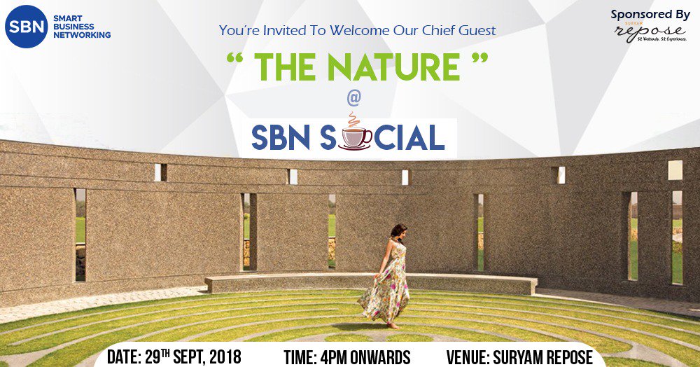 SBNglobal's tweet photo. Get ready for some amazing networking with lots of fun on 29th October, from 4 PM Onwards only at Suryam Repose! https://t.co/qLUJB6rdAn