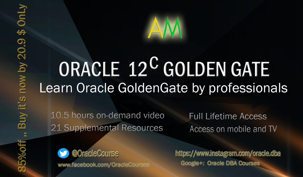 OracleCourse's tweet image. Win your gift coupon(85%off) for online course in:
Oracle 12c GoldenGate configuration 
From 140$ to21$, 
a coupon is:
udemy.com/oracle-goldeng…

#UI #BigDataRetweet #coupon #code #Discount #amazon #deal
#MachineLearning #AI #Deeplearning  #TechTuesday #CS #OOW18 #OOW18Sanfrancisco