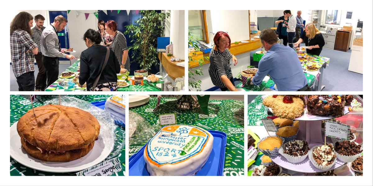 ManMet_EQT's tweet photo. Our Directorate's #MacmillanCoffeeMorning was a sweet success! Our talented bakers and generous buyers really came through! We were well impressed with the @MMUSport cake too! Well done! #worldsbiggestcoffeemorning #mcrmetproud https://t.co/e9hom3NJ5T
