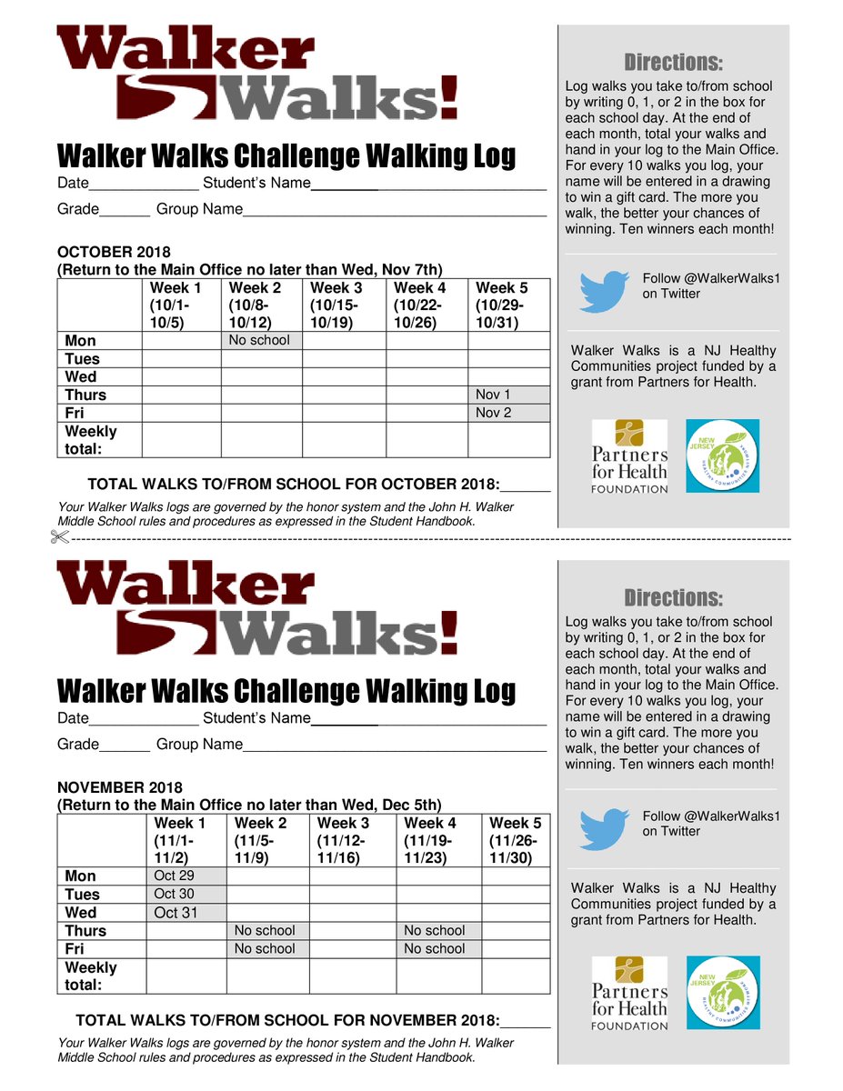 Pledge Walker Walks today! Kick off on Mon Oct 1. Log your walks to/from school in Oct &amp; Nov and you could win a gift card. 10 winners each month! #jhwms