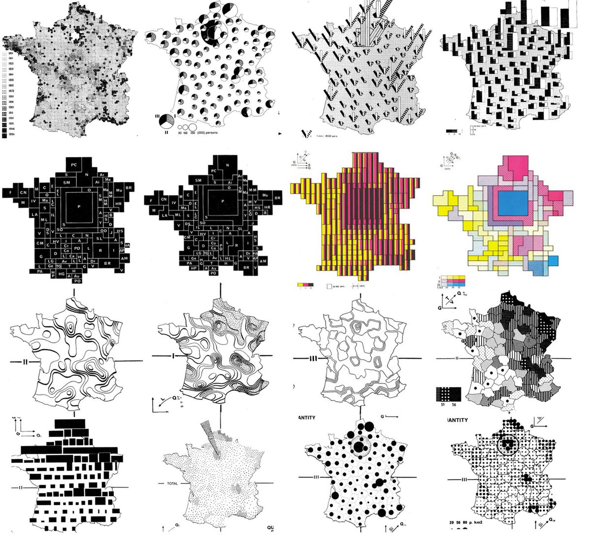 sasha_trub's tweet photo. 16 ways to solve the same visual problem, Jacques Bertin 1967 https://t.co/XoXIt1UzX7