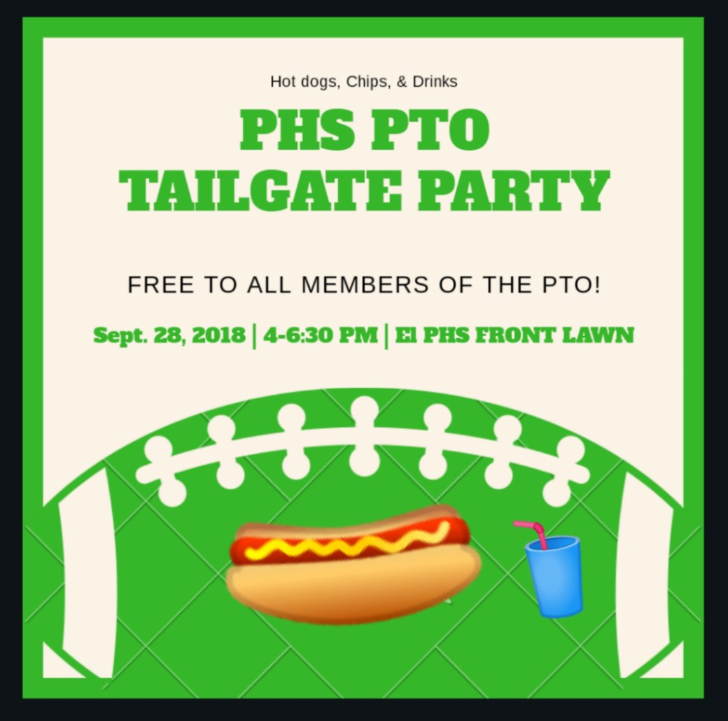 FREE Tailgate Party today for all PTO members! Games, food, &amp; drinks. Not a member yet? Stop by anyway &amp; get a free hot dog when you sign up! #paxnation #phspto #Homecoming