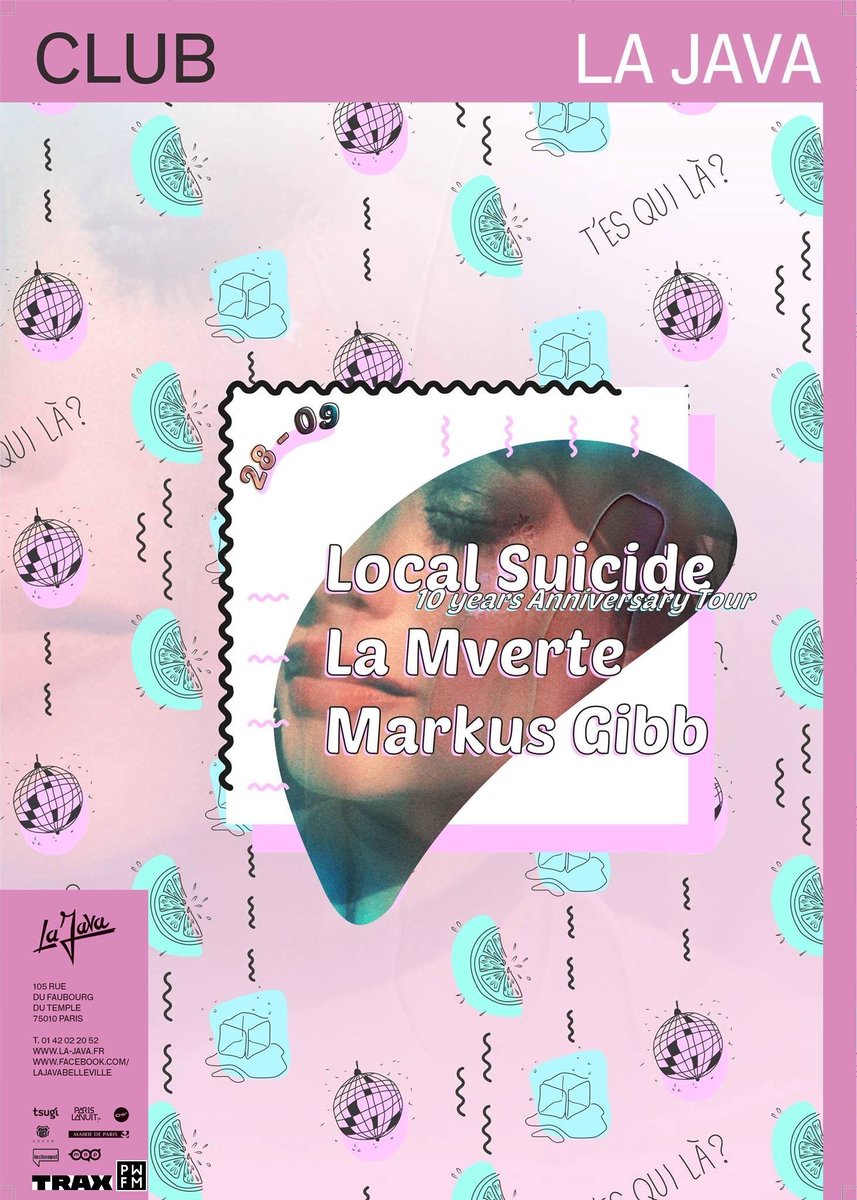 Ce soir, à la <a href="/java_belleville/">La Java</a> on fête les 10 ans du duo berlinois <a href="/LocalSuicide/">Local Suicide</a>
Leur musique est un savant mélange de #newwave, #slowtechno, #postdisco, #acidhouse ou comme ils aiment l'appeler #technodisco. 
#music #musique #techno #postdisco #disco #acidtechno #acid #paris