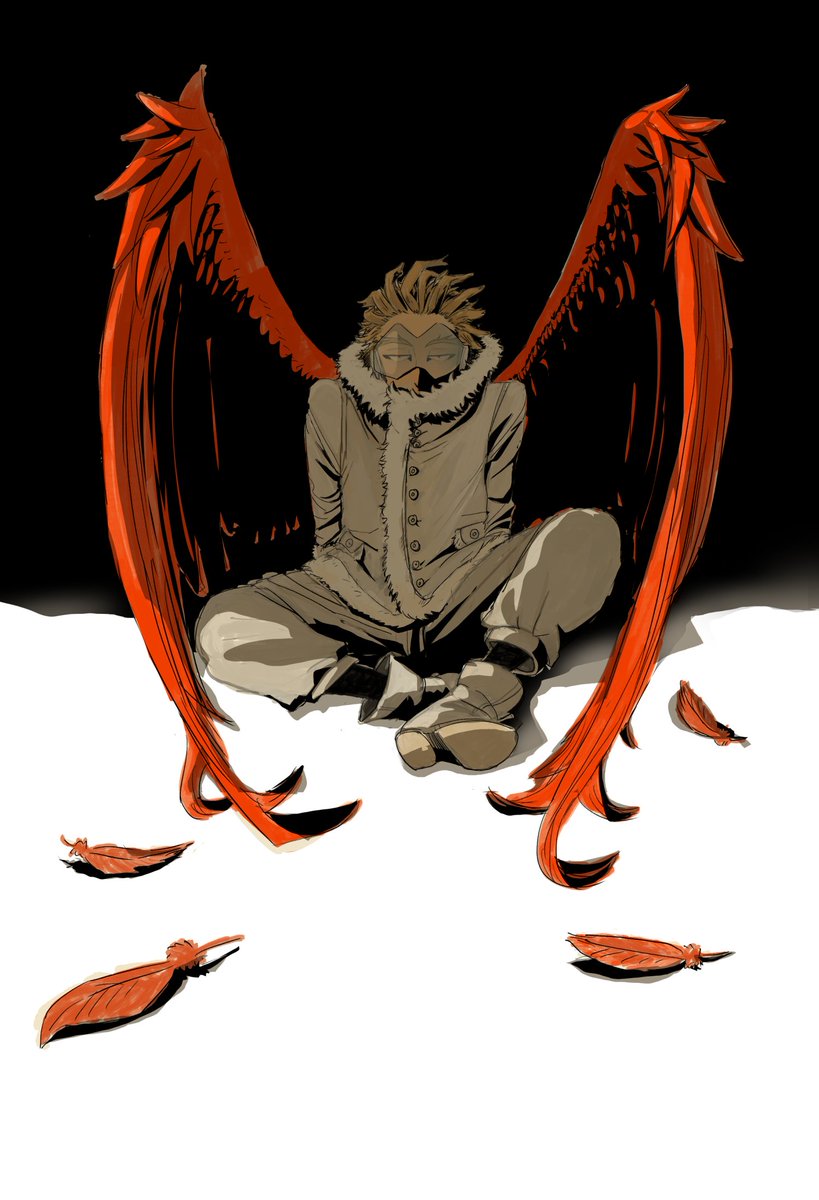 hawks (boku no hero academia) 1boy feathers male focus solo wings fur trim red wings  illustration images