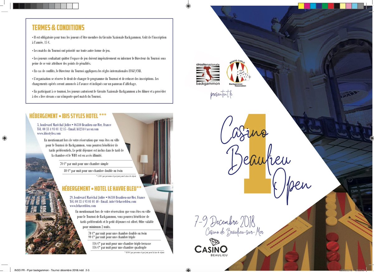 MCBackgammon's tweet photo. 1er Tournoi "CASINO DE BEAULIEU OPEN" - 7 au 9 Décembre 2018 ! https://t.co/5JwC3c8udf