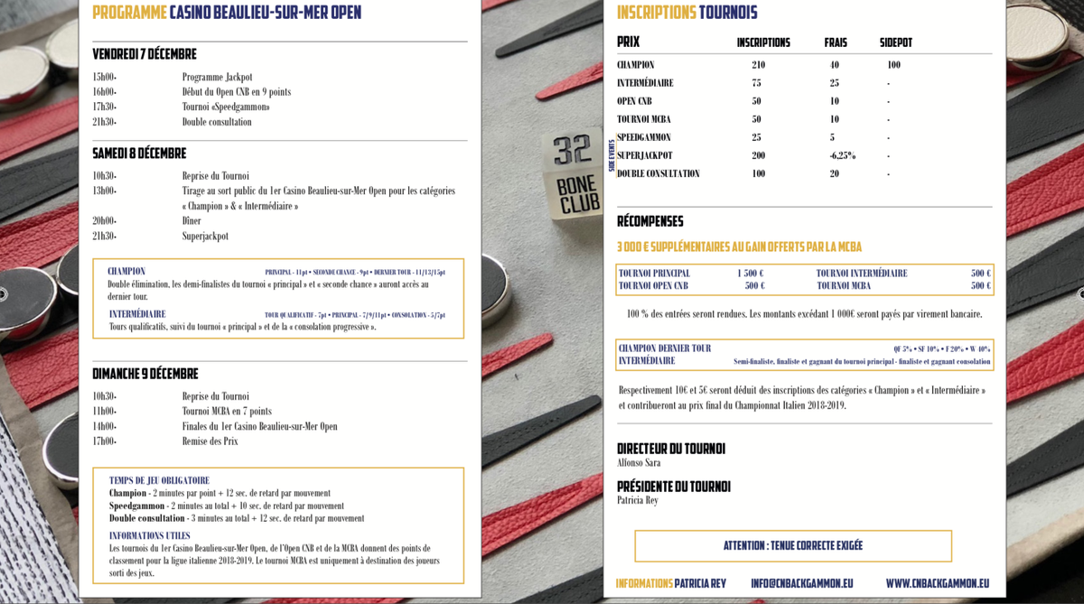 MCBackgammon's tweet photo. 1er Tournoi "CASINO DE BEAULIEU OPEN" - 7 au 9 Décembre 2018 ! https://t.co/5JwC3c8udf