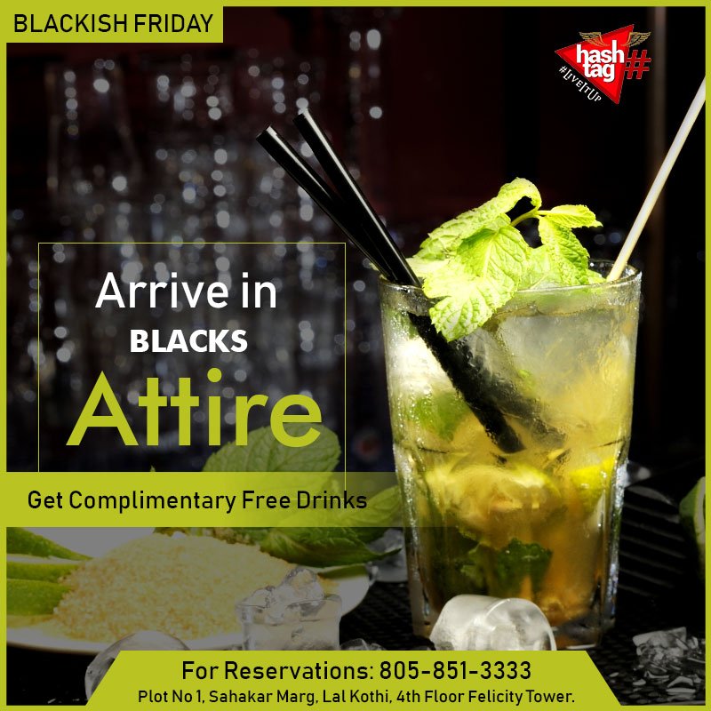 HashTagJaipur's tweet photo. Free drinks for black attire *
For inquiries, call us on 08058513333.

Venue : Plot No 1, Sahakar Marg, Near Harley Davidson Showroom, Lal Kothi, 4th Floor Felicity Tower, Jaipur. https://t.co/XzYhxw6LtD