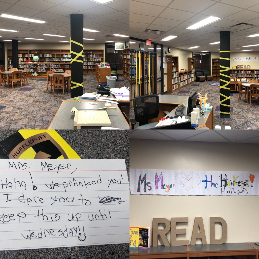 Emmeyer88's tweet image. I walk into my library and this is what I see...thankfully my Hogwarts house is the same color as the Hawkeyes! 😂@DCSDTruman