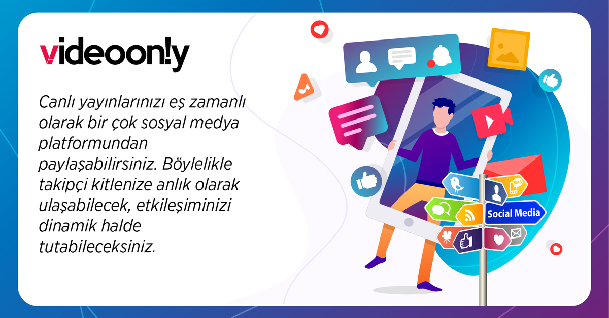 's tweet image. You can share your live broadcasts simultaneously on many social media platforms. In this way, you will be able to access your follower audience in real time, and keep your interactions dynamically. #streamshare #broadcast #videoonly #vod #videostream #yayınpaylaşımı #canlıyayın