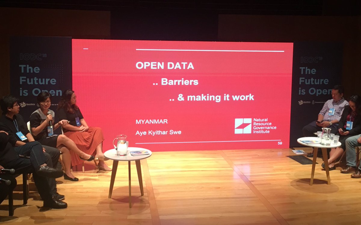 .<a href="/AyeKSwe/">Aye Kyithar Swe</a> on lessons learned from <a href="/NRGInstitute/">Natural Resource Governance Institute</a>’s work in Myanmar at session on #opendata in Asia-Pacific:

✅ Show - don’t tell
✅ Consultation is key
✅ Big Bang approach doesn’t work
✅ Make training part of transition

#IODC18