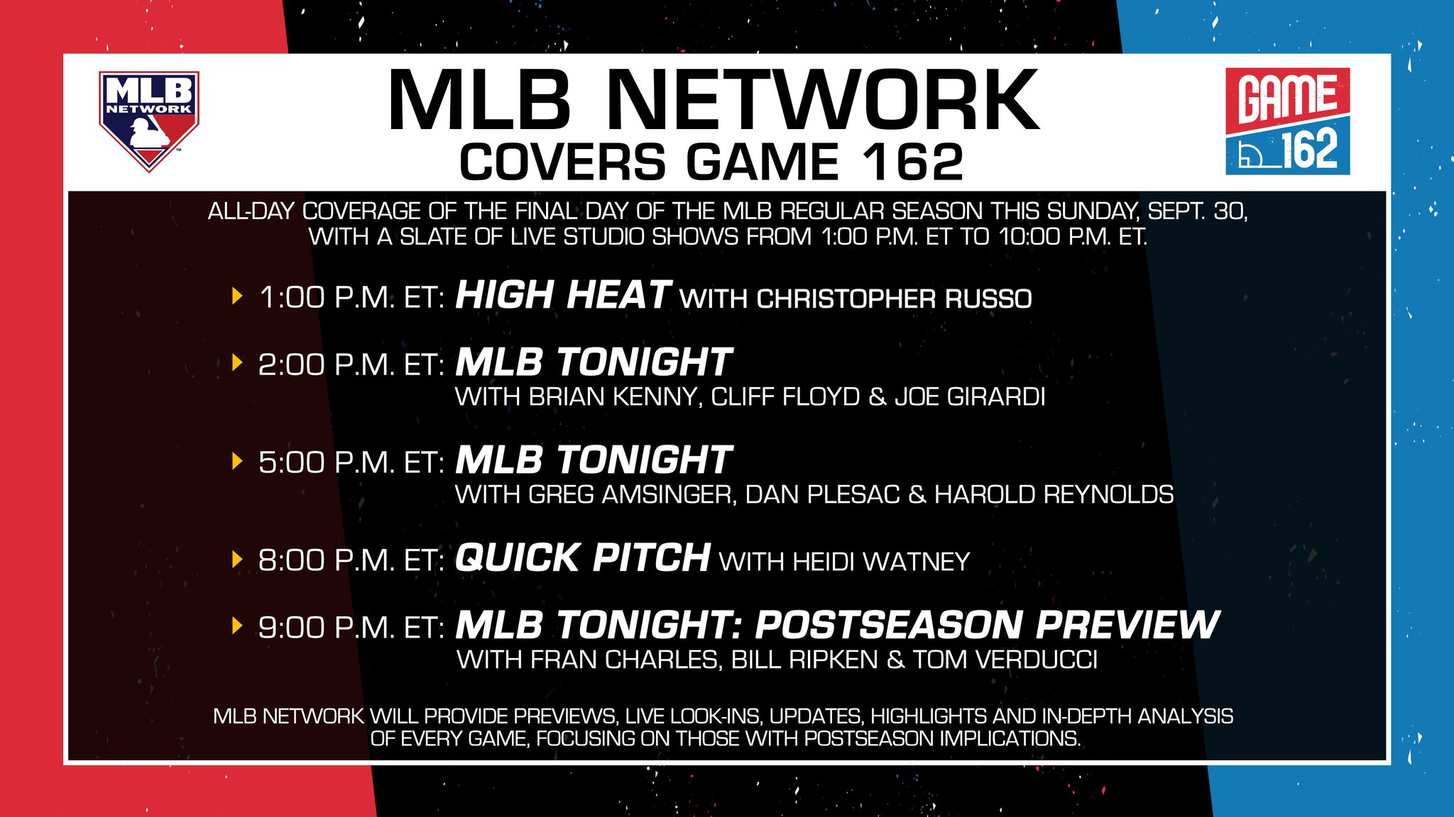 MLB Network PR on Twitter ".@MLBNetwork’s coverage of Game 162 begins