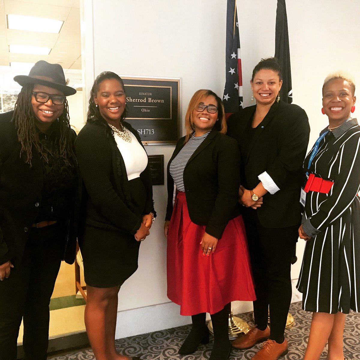 newvoicesrj's tweet photo. When Black women are in the halls of power on #CapitolHill - as policymakers & advocates - we make a difference! Thank you @SenSherrodBrown’s office for our visit during @BlackwomensRJ #MyVoteOurPower. Senator Brown will vote NO to #StopKavanaugh! #BelieveSurvivors #ReproJustice https://t.co/ClGJ9Yz4VF