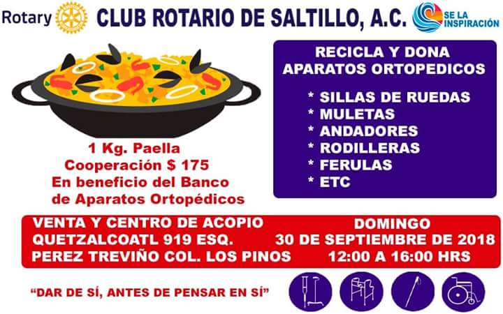 RotarySaltillo's tweet photo. Éste #Domingo venta de #Paella #Rotaria en beneficio del #Banco de #Prótesis y #Aparatos #Ortopédicos del #Club #Rotario de #Saltillo, haz tus pedidos con tiempo.
#Coahuila #Distrito4110 #SélaInspiración https://t.co/A3mS1ffjQc