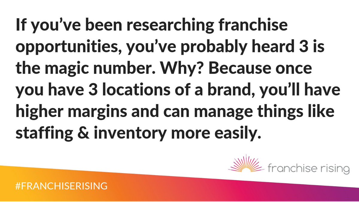 franchiserising's tweet photo. 3 is often referred to as the magic number in franchising, but how do you get there? Check out this podcast episode, where Jane Stein explains the different routes to franchise ownership and how to make each work: https://t.co/DlpuqqHvln  #multiunitownership #womeninfranchising https://t.co/edm2UFkiIY