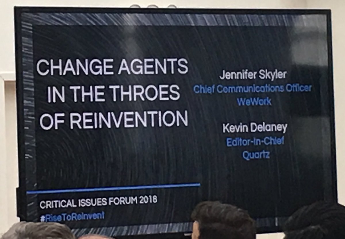 ShepNYC's tweet photo. Great start to the @PRCouncil  #CriticalIssuesForum with Jennifer Skyler of @WeWork &amp; Kevin Delaney of @qz #socialchange social changes in the midst of reinvention. #stateofchange #RiseToReinvent @BusinessWire proud to be a sponsor @TribecaRooftop https://t.co/fmXSi7CnUU