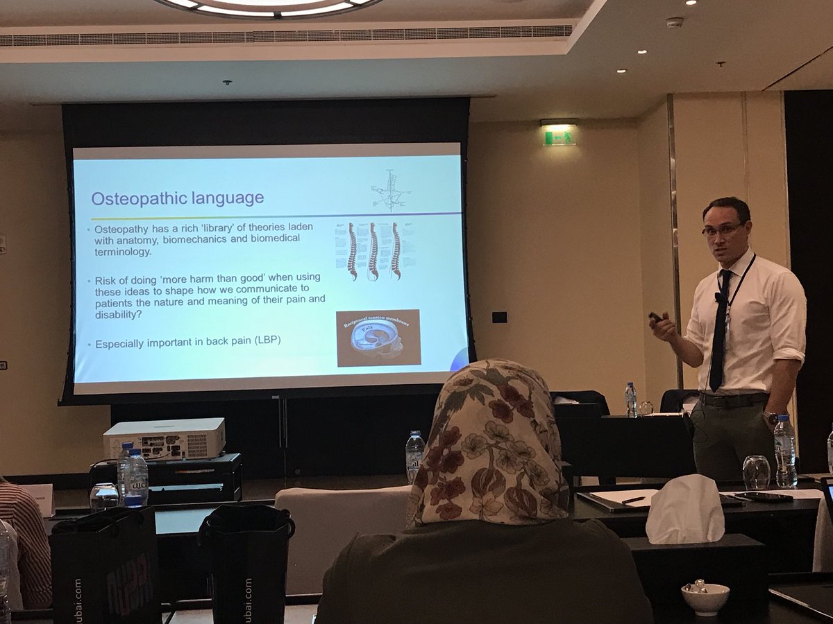 osteobcn's tweet photo. Choose your words wisely. Need for a change on osteopathic language. Primum non nocere #EOC2018 #emiratesosteopathicconference https://t.co/acbZK0LTmj