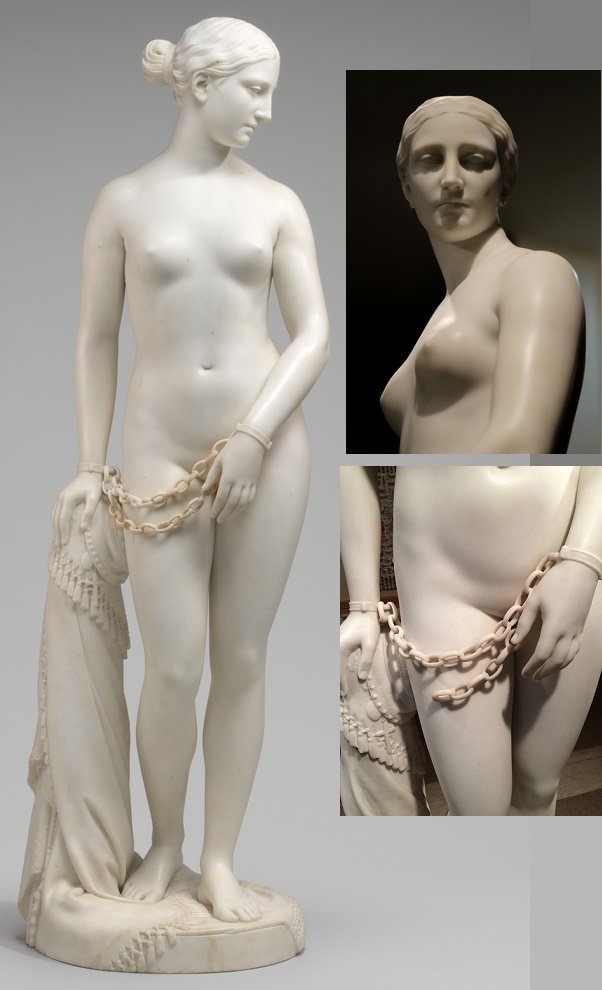 ClassicalMyths's tweet photo. An idealized female #beauty of #classical proportions, The Greek Slave, was inspired by a statue of #Aprhodite. It was America's first publicly displayed full-scale female #nude sculpture & caused a scandal to 19th-century audiences.
The Greek Slave, Hiram Powers, ca. 1840s-50s https://t.co/OojmvYLzGg