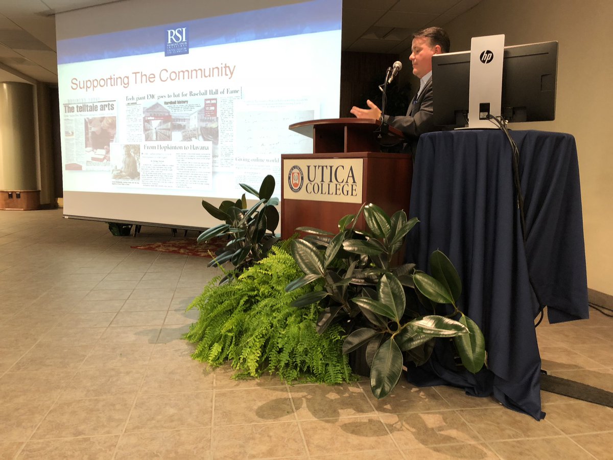 EvanBudziszews1's tweet photo. Patrick Cooley is the first speaker at 70 Years of Pioneers Public Relations. Patrick tells future graduates to “Once you’re strong in a certain area; improve in other areas to become a better PR.” #UCPR70
@uticacollege https://t.co/eCbXnjgeqv
