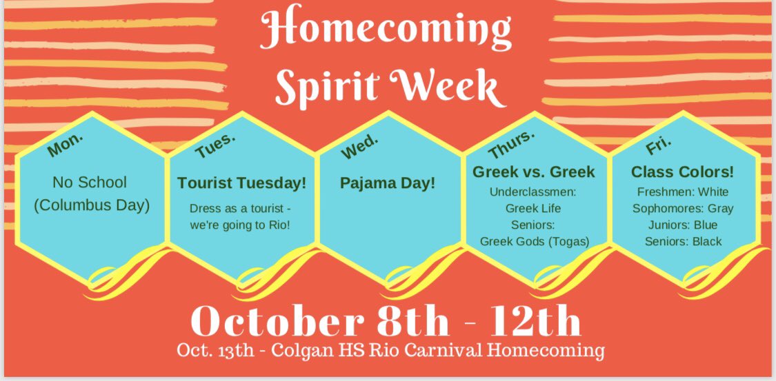 Join us in celebrating our 3rd Annual Homecoming! 2018 Homecoming Week Spirit Days are as follows: <a href="/colgan_sca/">Colgan SCA</a> <a href="/colganclassof21/">Colgan Class of 2021</a> <a href="/Colgan2020/">The Class Of 2020</a> <a href="/colgansharktank/">THE SHARK TANK</a> <a href="/colgansca2019/">Colgan Class of 2019</a> <a href="/colganhs/">Colgan High School</a> 

*Be creative and have fun, but dress code will be enforced!