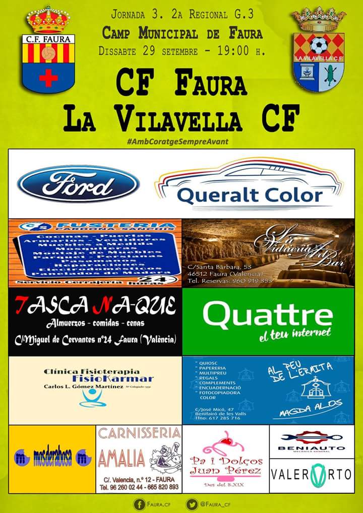 AjtFaura's tweet photo. ⚽ Tots els partits del @faura_cf del cap de setmana.
🏆 A més, felicitem a l'equip femení per la seua primera victòria.
Si vols formar part de l'equip femení pots informar-te dimarts i dijous, a partir de les 17h al Camp Municipal.
#AmbCoratgeSempreAvant #ViuFaura #123Faura https://t.co/IRaZwDzRqP