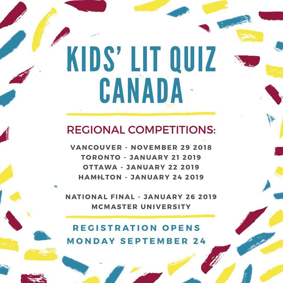 kidslitquiz_ca's tweet photo. Vancouver, Hamilton, Ottawa, Montreal, Toronto - The registrations for the regional competitions are already rolling in - make sure to get your teams signed up ASAP! https://t.co/9PNATtjwAR https://t.co/5RM2WIEGUc