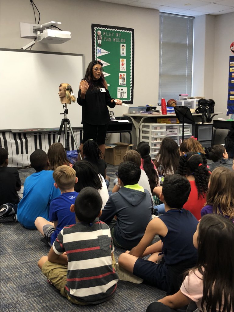 Students are learning why Math &amp; Science are important in life by our 1st Hairstylist speaker from Katy Mills MasterCuts. Career days at RKE are awesome!