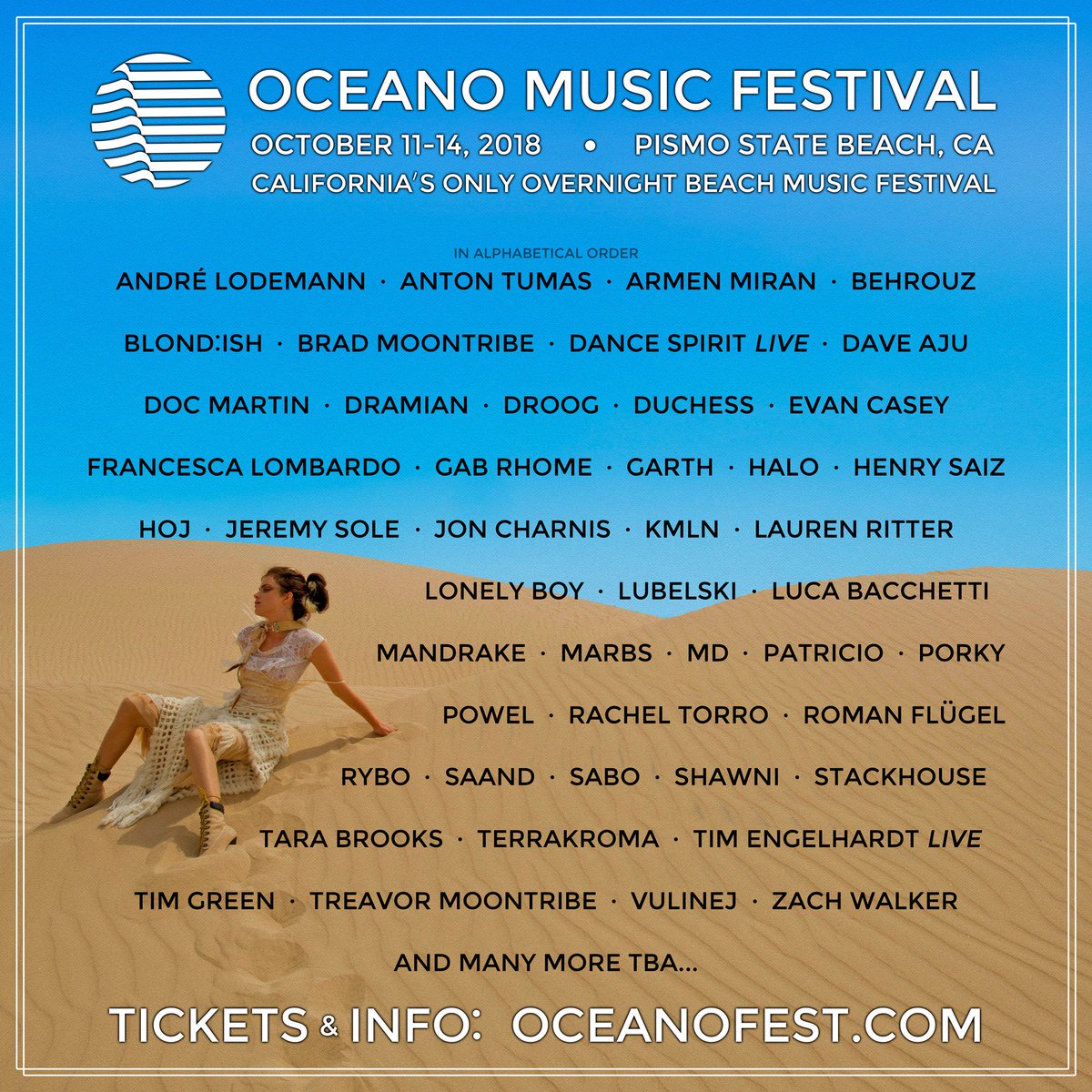 An all-weekend long party among the beautiful sand dunes of Pismo Beach next weekend. We're part of an exciting line-up, check it: oceanofest.com